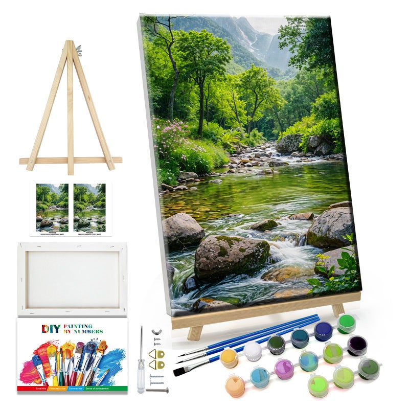 JOOZ Landscape Paint by Number Kit for Adults Beginner with Easel Mountain Adult Paint by Number Kits on Canvas with Frame Forest DIY Oil Painting Kits for Gift Home Wall Decor 7.87x11.81 Inch - Image 1
